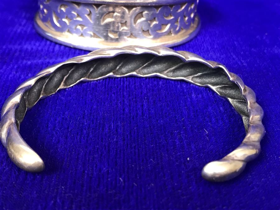 JUST ADDED - Pair Of Sterling Silver Cuff Bracelets - Lois Hill In Front 63g TW [Photo 9]