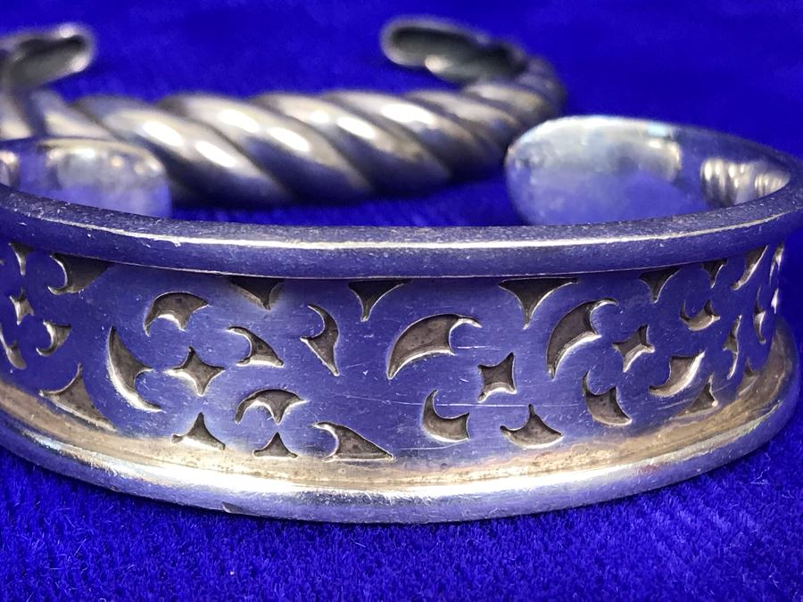 JUST ADDED - Pair Of Sterling Silver Cuff Bracelets - Lois Hill In Front 63g TW [Photo 4]