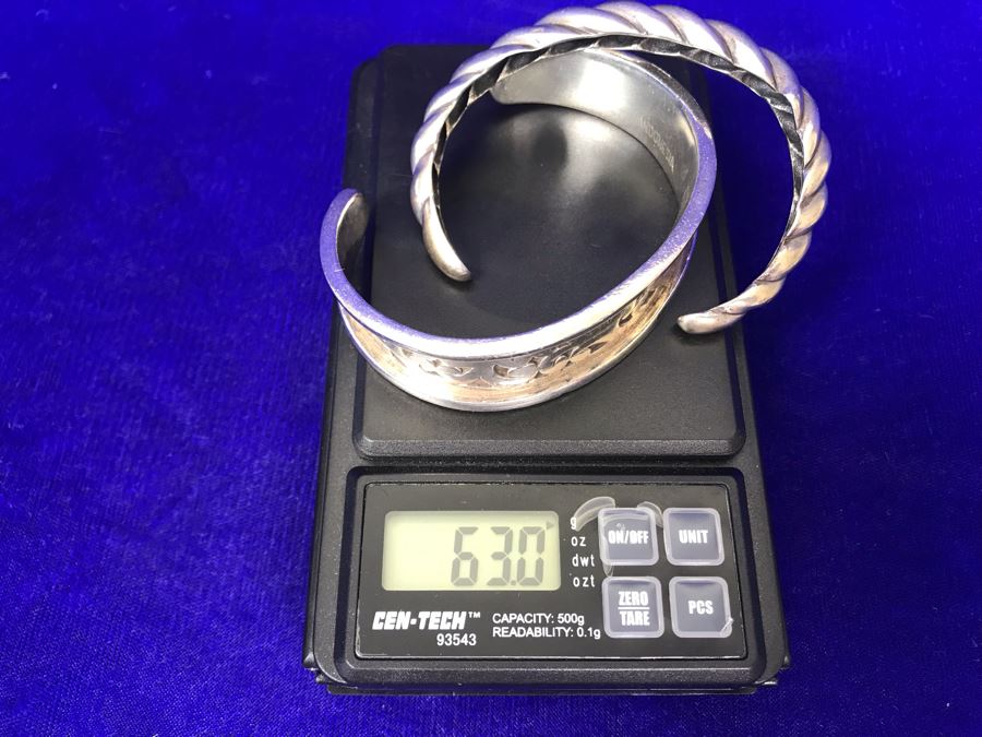 JUST ADDED - Pair Of Sterling Silver Cuff Bracelets - Lois Hill In Front 63g TW [Photo 11]