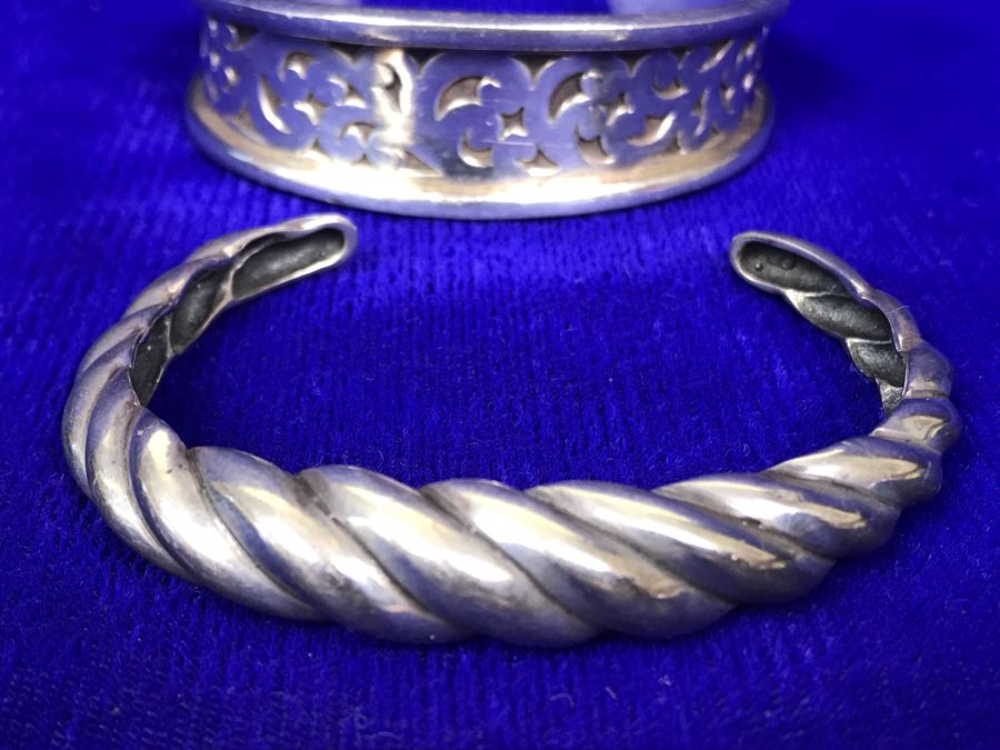 JUST ADDED - Pair Of Sterling Silver Cuff Bracelets - Lois Hill In Front 63g TW [Photo 7]