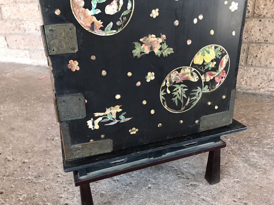 Stunning Antique Japanese Mother Of Pearl Inlay Tansu Chest Cabinet - See Details [Photo 35]