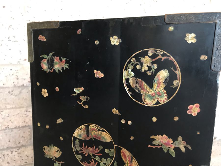 Stunning Antique Japanese Mother Of Pearl Inlay Tansu Chest Cabinet - See Details [Photo 29]