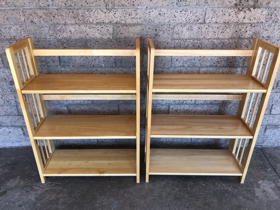Pair Of Collapsible Wooden Bookshelves 27.5'W X 12'D X 38'H [Photo 2]