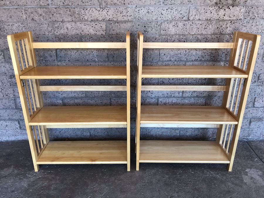 Pair Of Collapsible Wooden Bookshelves 27.5'W X 12'D X 38'H