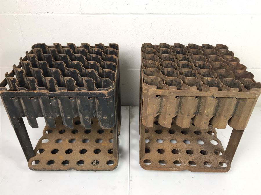 Pair Of Vintage Metal Holders Containers For Garden Tools