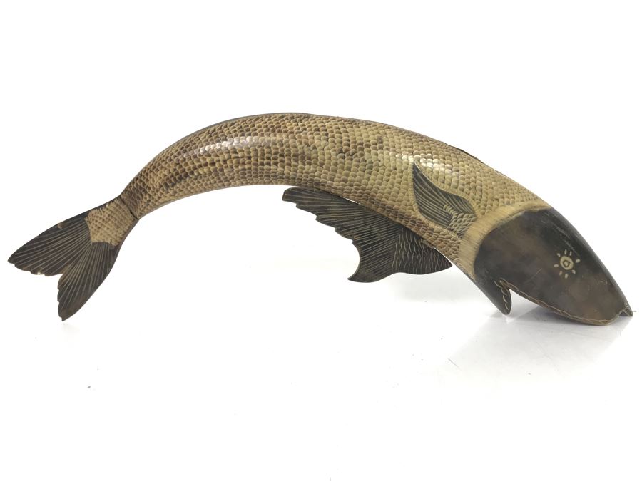 Carved Horn Sculpture Of Fish 18'L X 6'H [Photo 3]