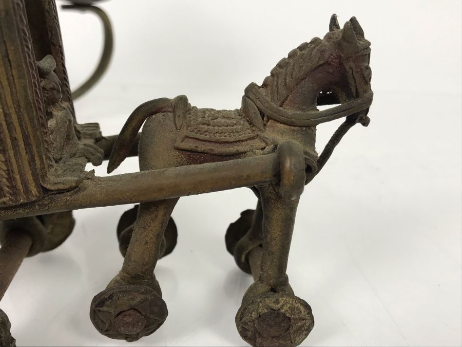 Vintage Brass Candelabra With Old Brass Horse Drawn Cart Toy [Photo 9]