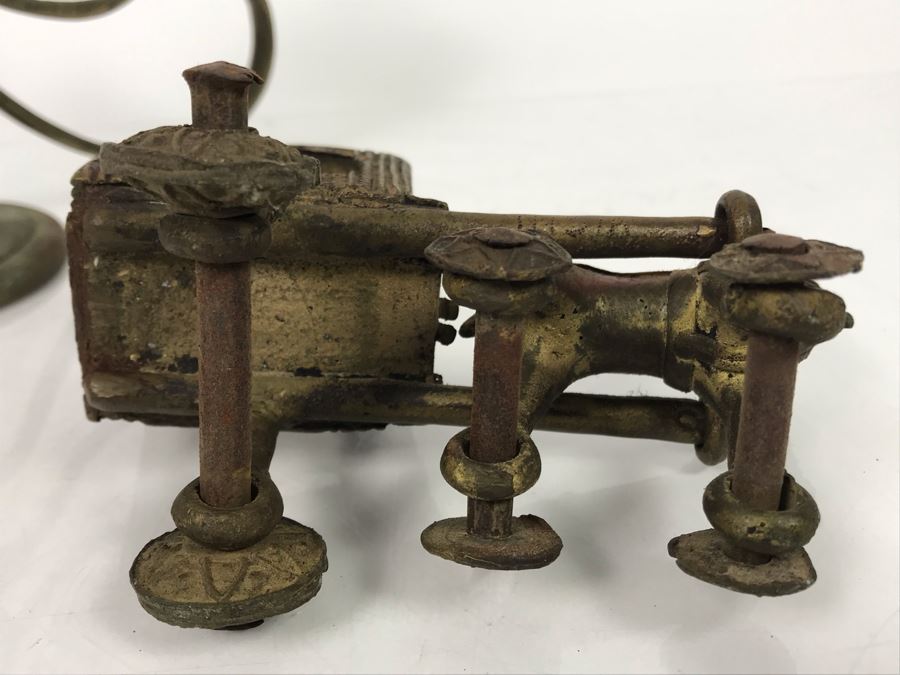 Vintage Brass Candelabra With Old Brass Horse Drawn Cart Toy [Photo 10]