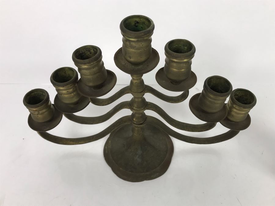 Vintage Brass Candelabra With Old Brass Horse Drawn Cart Toy [Photo 13]