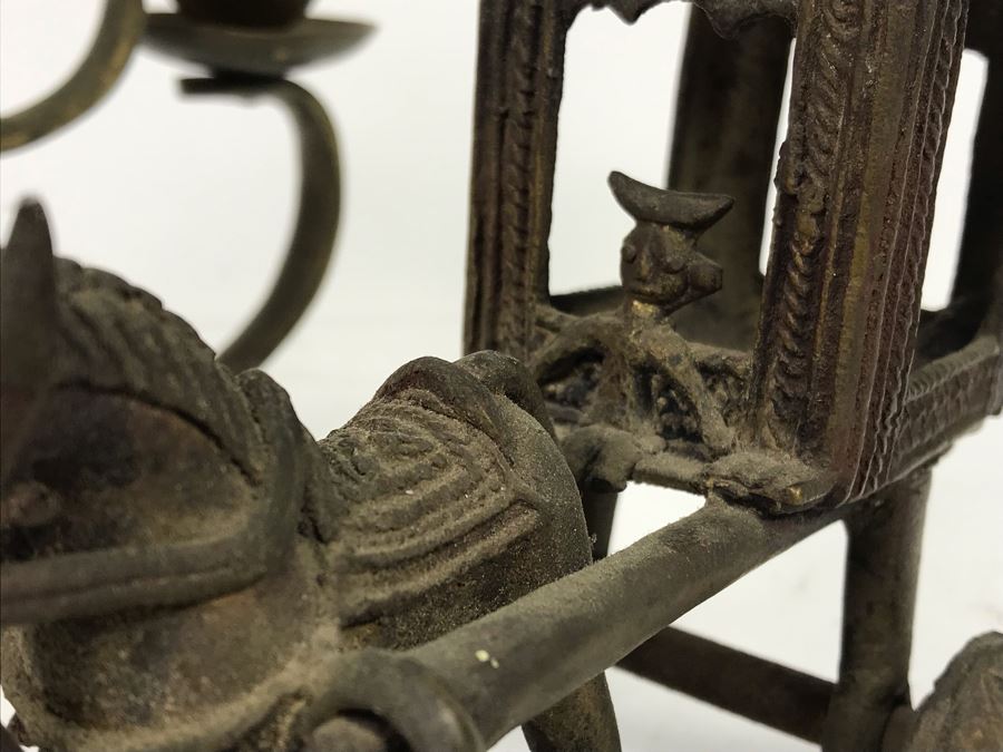 Vintage Brass Candelabra With Old Brass Horse Drawn Cart Toy [Photo 4]