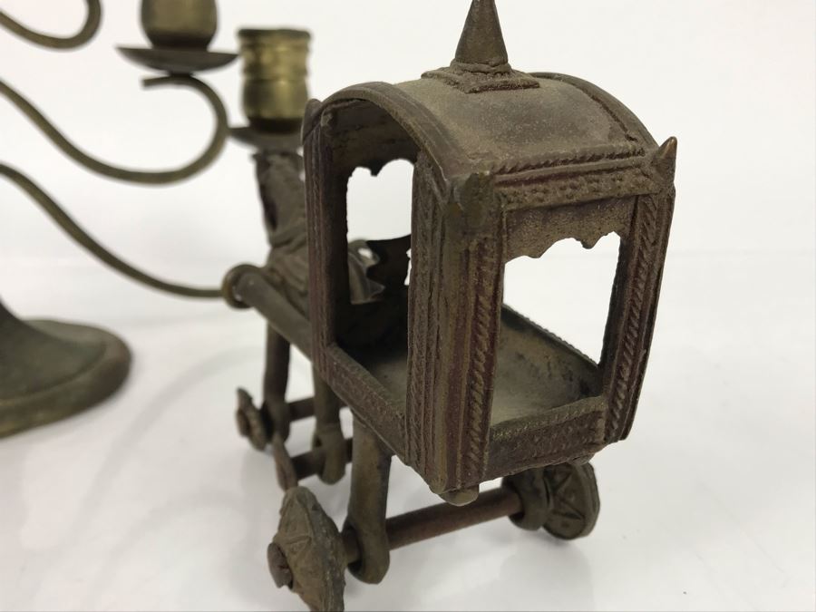 Vintage Brass Candelabra With Old Brass Horse Drawn Cart Toy [Photo 7]