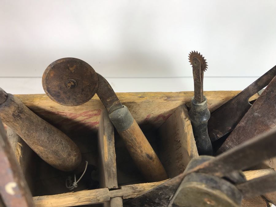 Vintage Coca-Cola Bottle Carrying Crate Filled With Various Vintage Tools, Pair Of Metal Match Box Holders, Pair Of Hand Wrought Cowbells - See Photos [Photo 25]