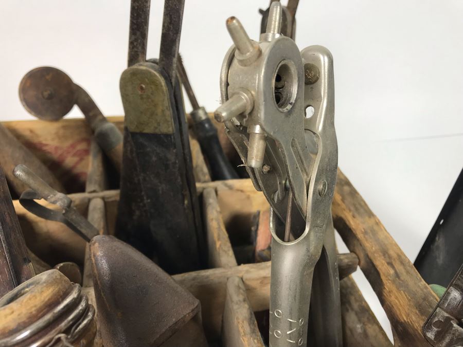 Vintage Coca-Cola Bottle Carrying Crate Filled With Various Vintage Tools, Pair Of Metal Match Box Holders, Pair Of Hand Wrought Cowbells - See Photos [Photo 23]