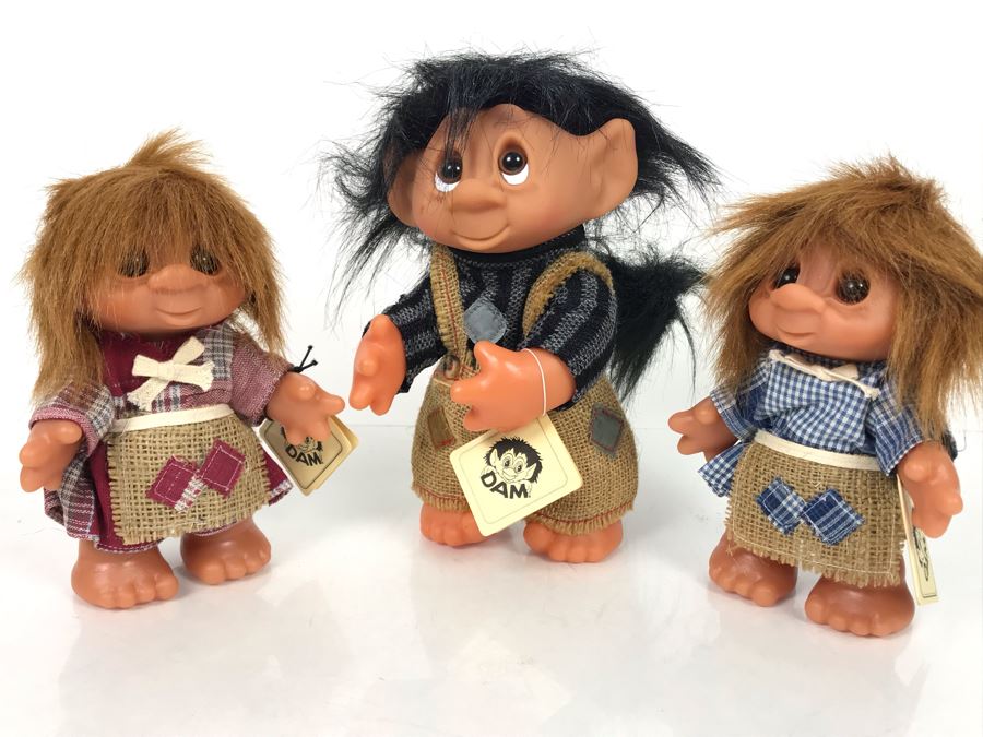 (3) Vintage DAM Troll Dolls By Thomas Dam From Denmark Troll Company (1) 9'H (2) 7'H [Photo 2]