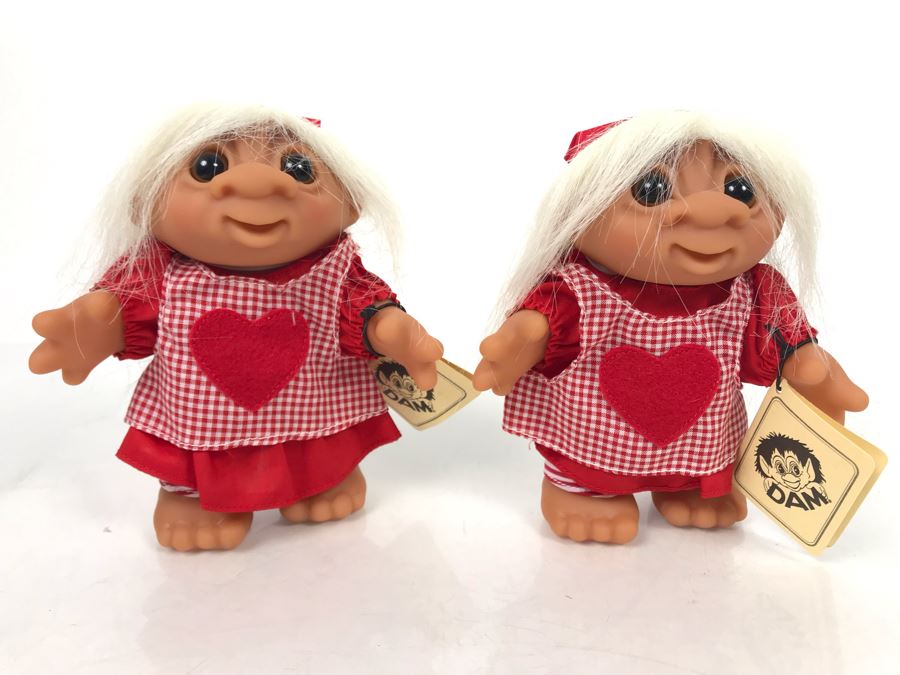 Pair Of Vintage DAM Troll Dolls By Thomas Dam From Denmark Troll Company Nisse Pige No. 25024 6'H