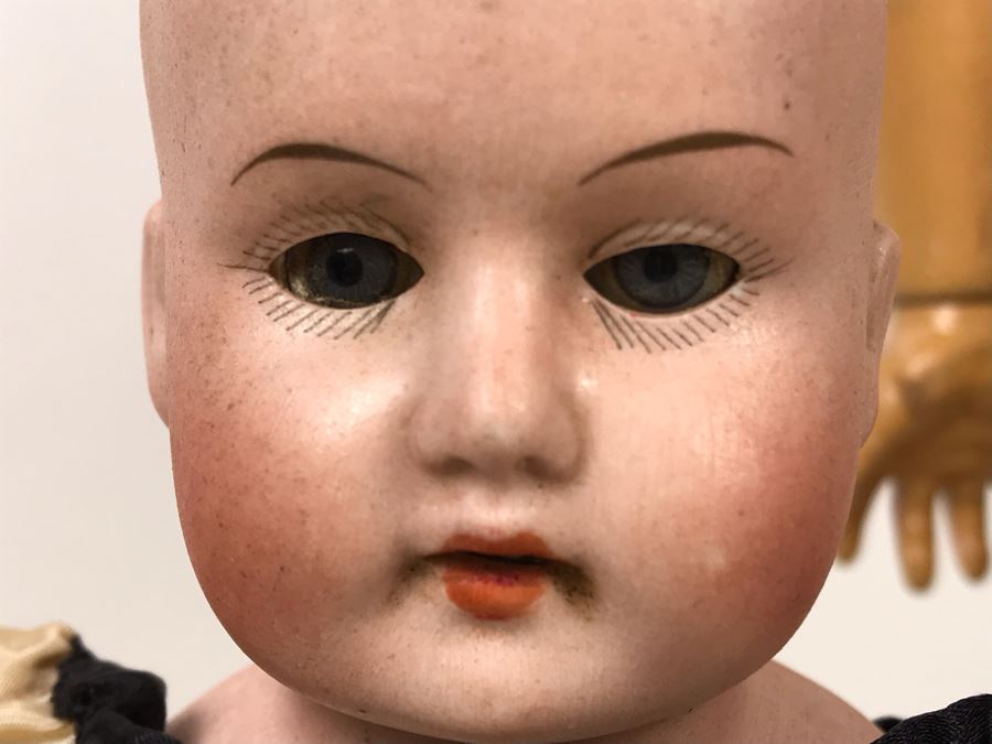Vintage 24' Armand Marseille German Doll With Stand (C), Armand Marseille German Doll Head (R), E&S German Doll With Stand W/O Arms (L), Heubach Koppelsdorf German Doll Head (C) [Photo 18]