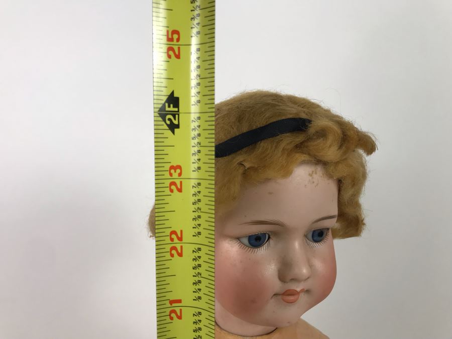 Vintage 24' Armand Marseille German Doll With Stand (C), Armand Marseille German Doll Head (R), E&S German Doll With Stand W/O Arms (L), Heubach Koppelsdorf German Doll Head (C) [Photo 34]