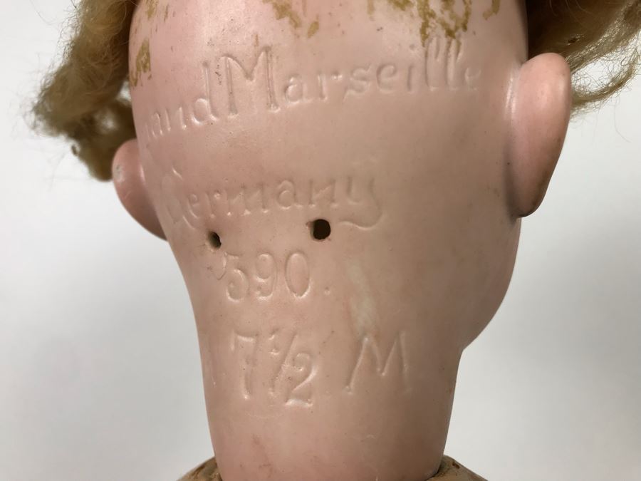 Vintage 24' Armand Marseille German Doll With Stand (C), Armand Marseille German Doll Head (R), E&S German Doll With Stand W/O Arms (L), Heubach Koppelsdorf German Doll Head (C) [Photo 14]