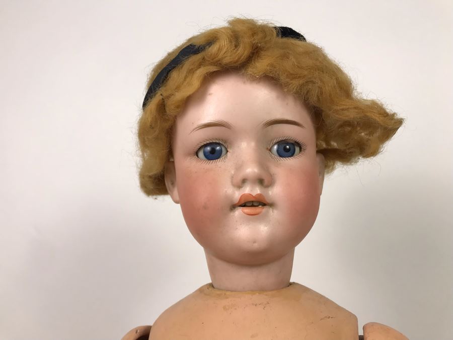 Vintage 24' Armand Marseille German Doll With Stand (C), Armand Marseille German Doll Head (R), E&S German Doll With Stand W/O Arms (L), Heubach Koppelsdorf German Doll Head (C) [Photo 5]