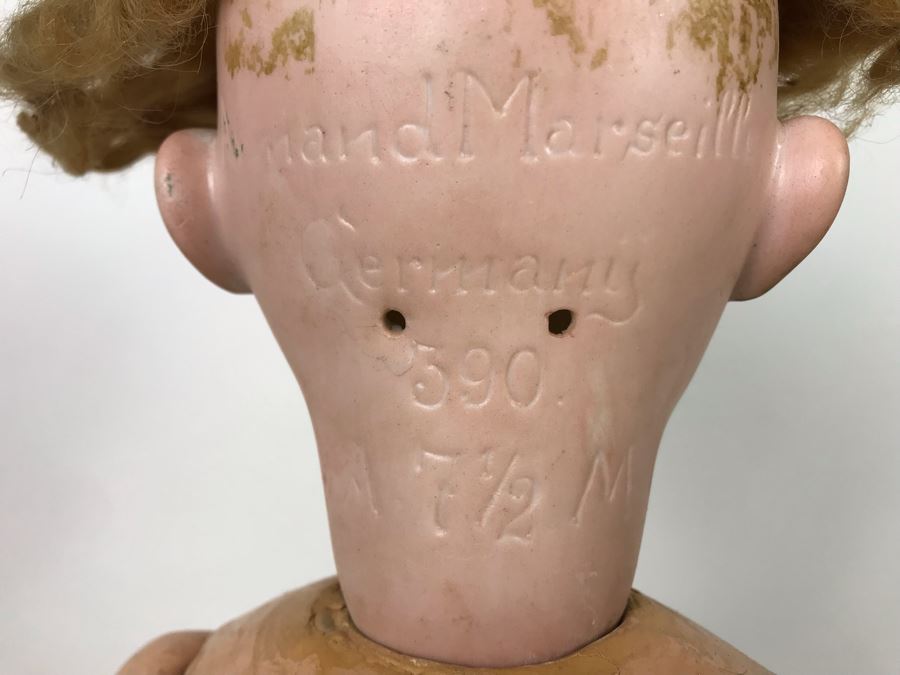 Vintage 24' Armand Marseille German Doll With Stand (C), Armand Marseille German Doll Head (R), E&S German Doll With Stand W/O Arms (L), Heubach Koppelsdorf German Doll Head (C) [Photo 12]