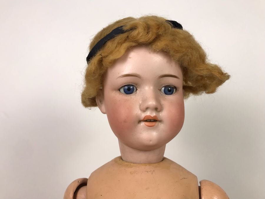 Vintage 24' Armand Marseille German Doll With Stand (C), Armand Marseille German Doll Head (R), E&S German Doll With Stand W/O Arms (L), Heubach Koppelsdorf German Doll Head (C) [Photo 4]