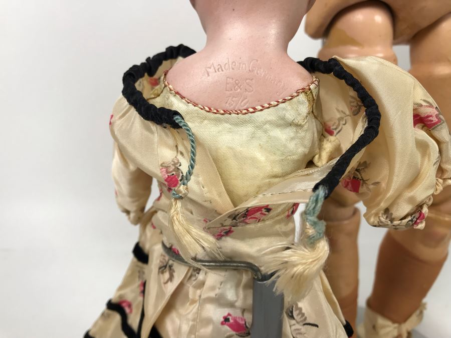 Vintage 24' Armand Marseille German Doll With Stand (C), Armand Marseille German Doll Head (R), E&S German Doll With Stand W/O Arms (L), Heubach Koppelsdorf German Doll Head (C) [Photo 20]
