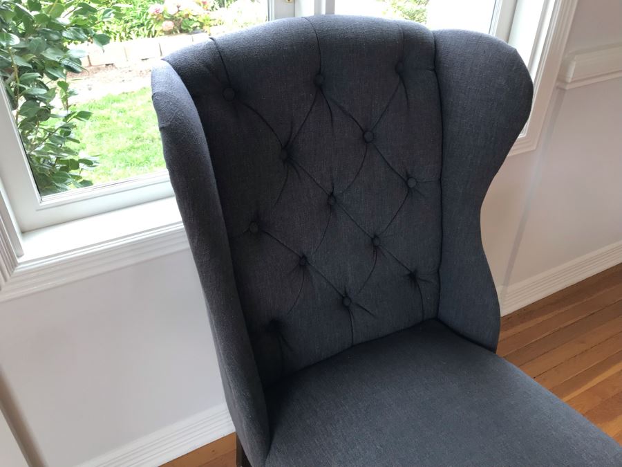 Orient Express Traditions Wooden Hudson Ext Dining Table With (6) Tufted Dining Chairs And (2) Blue Wingback Tufted Chairs 110.5L X 39.5W X 30.5H (W/O Leaves 62.5L) - See Photos [Photo 17]