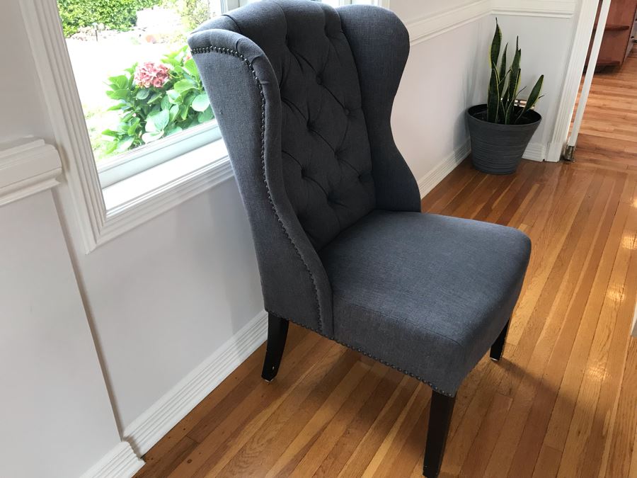 Orient Express Traditions Wooden Hudson Ext Dining Table With (6) Tufted Dining Chairs And (2) Blue Wingback Tufted Chairs 110.5L X 39.5W X 30.5H (W/O Leaves 62.5L) - See Photos [Photo 18]