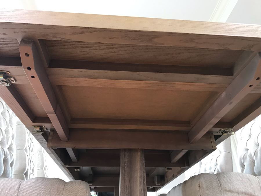 Orient Express Traditions Wooden Hudson Ext Dining Table With (6) Tufted Dining Chairs And (2) Blue Wingback Tufted Chairs 110.5L X 39.5W X 30.5H (W/O Leaves 62.5L) - See Photos [Photo 22]