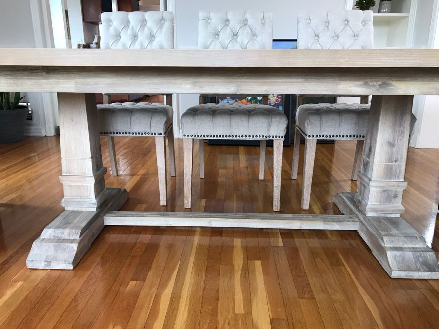 Orient Express Traditions Wooden Hudson Ext Dining Table With (6) Tufted Dining Chairs And (2) Blue Wingback Tufted Chairs 110.5L X 39.5W X 30.5H (W/O Leaves 62.5L) - See Photos [Photo 11]