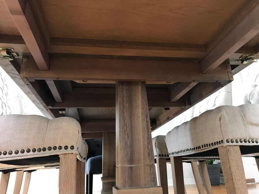 Orient Express Traditions Wooden Hudson Ext Dining Table With (6) Tufted Dining Chairs And (2) Blue Wingback Tufted Chairs 110.5L X 39.5W X 30.5H (W/O Leaves 62.5L) - See Photos [Photo 23]