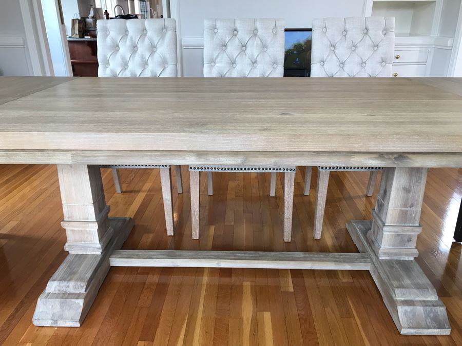 Orient Express Traditions Wooden Hudson Ext Dining Table With (6) Tufted Dining Chairs And (2) Blue Wingback Tufted Chairs 110.5L X 39.5W X 30.5H (W/O Leaves 62.5L) - See Photos [Photo 12]