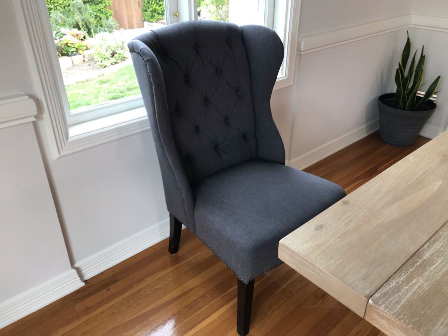 Orient Express Traditions Wooden Hudson Ext Dining Table With (6) Tufted Dining Chairs And (2) Blue Wingback Tufted Chairs 110.5L X 39.5W X 30.5H (W/O Leaves 62.5L) - See Photos [Photo 16]