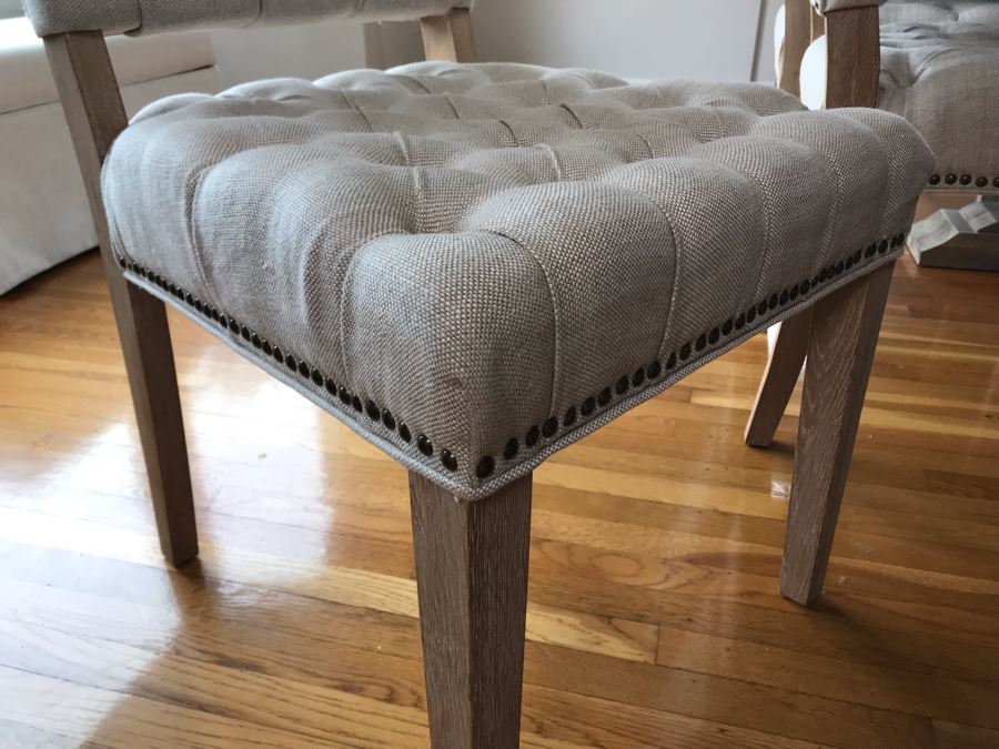 Orient Express Traditions Wooden Hudson Ext Dining Table With (6) Tufted Dining Chairs And (2) Blue Wingback Tufted Chairs 110.5L X 39.5W X 30.5H (W/O Leaves 62.5L) - See Photos [Photo 8]