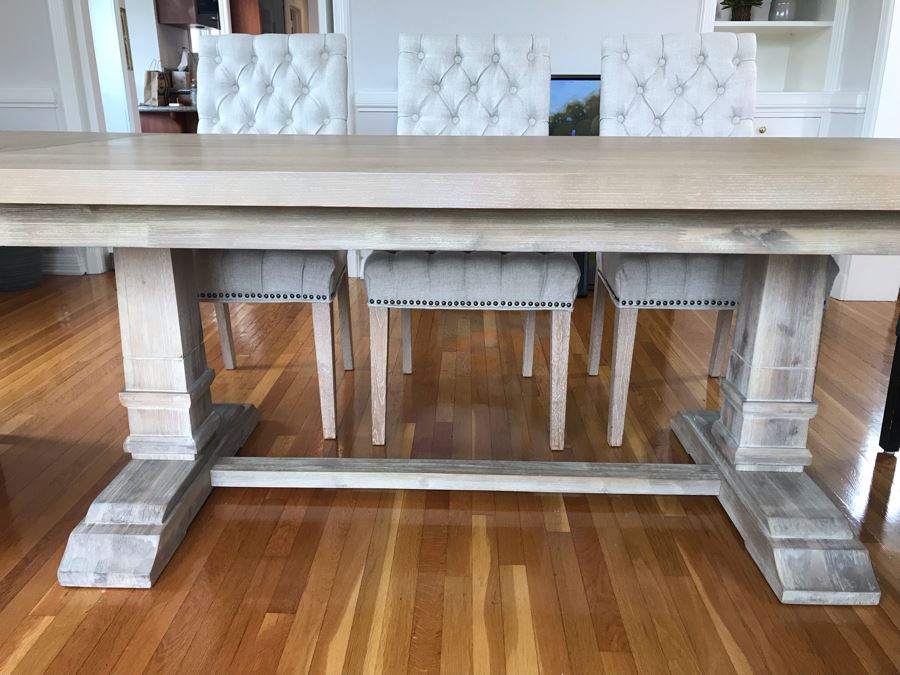 Orient Express Traditions Wooden Hudson Ext Dining Table With (6) Tufted Dining Chairs And (2) Blue Wingback Tufted Chairs 110.5L X 39.5W X 30.5H (W/O Leaves 62.5L) - See Photos [Photo 10]