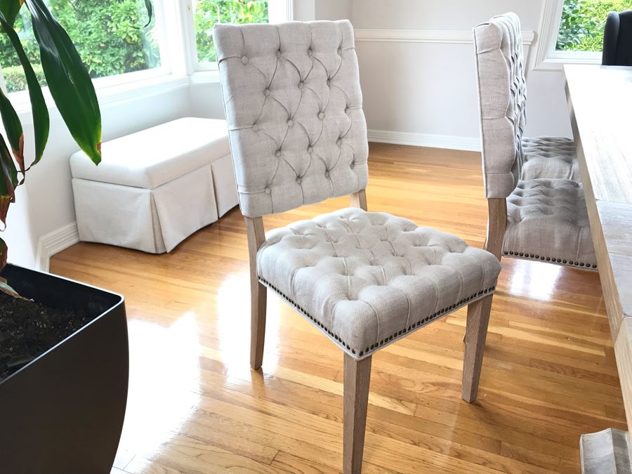 Orient Express Traditions Wooden Hudson Ext Dining Table With (6) Tufted Dining Chairs And (2) Blue Wingback Tufted Chairs 110.5L X 39.5W X 30.5H (W/O Leaves 62.5L) - See Photos [Photo 6]