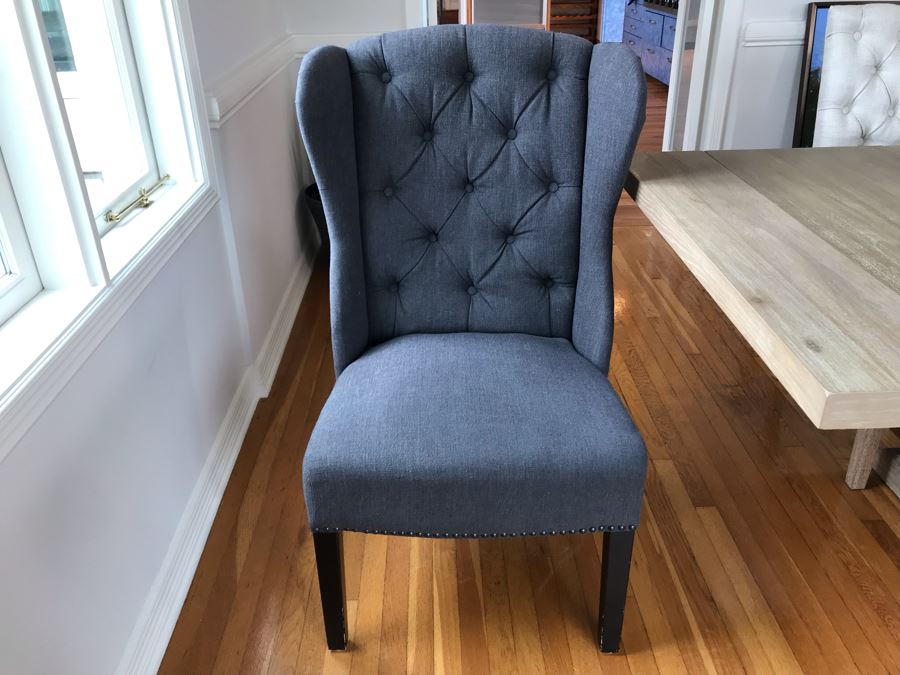 Orient Express Traditions Wooden Hudson Ext Dining Table With (6) Tufted Dining Chairs And (2) Blue Wingback Tufted Chairs 110.5L X 39.5W X 30.5H (W/O Leaves 62.5L) - See Photos [Photo 20]