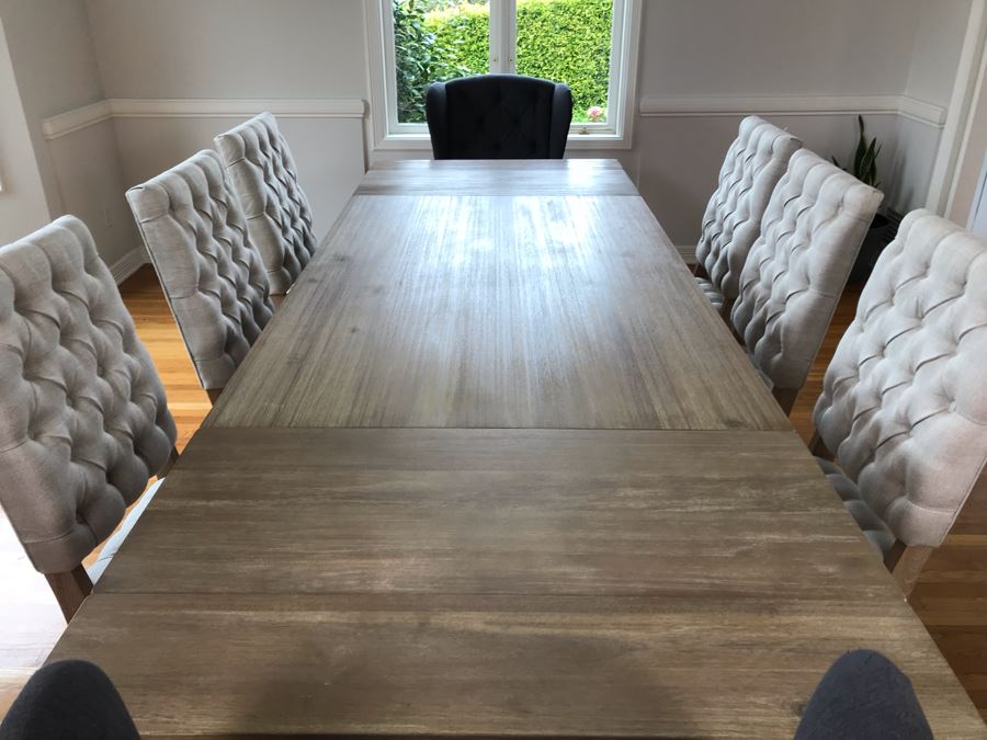 Orient Express Traditions Wooden Hudson Ext Dining Table With (6) Tufted Dining Chairs And (2) Blue Wingback Tufted Chairs 110.5L X 39.5W X 30.5H (W/O Leaves 62.5L) - See Photos [Photo 4]