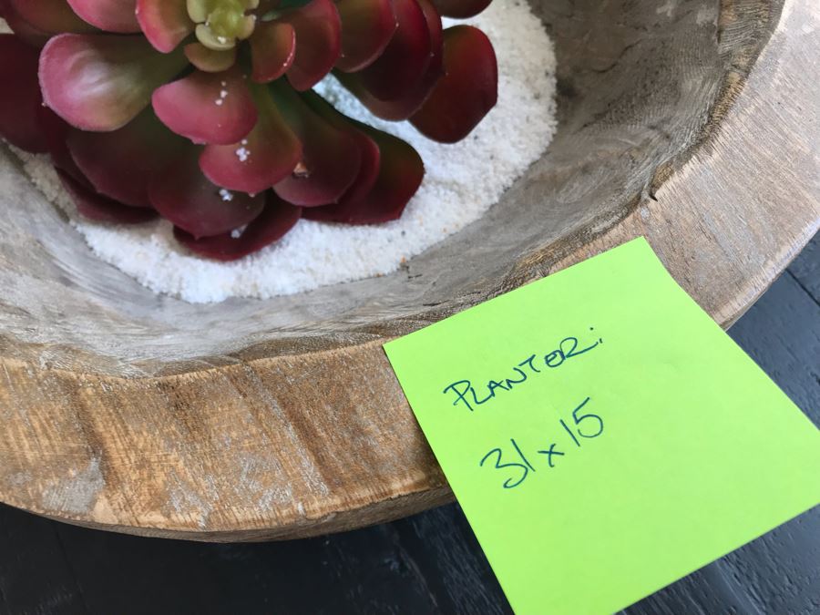 Carved Wooden Dough Bowl Centerpiece Filled With Faux Plants And Seashells And Glass Float 31 X 15 [Photo 8]
