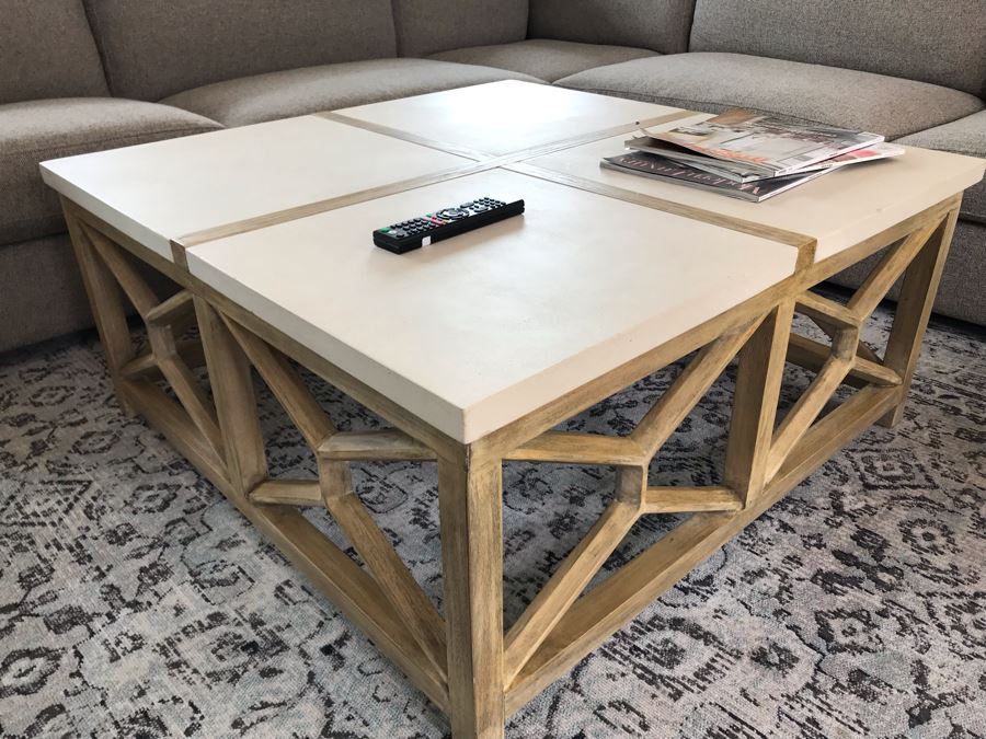 Wood And Marble Coffee Table By The Uttermost Co 40 X 40 X 18 [Photo 4]