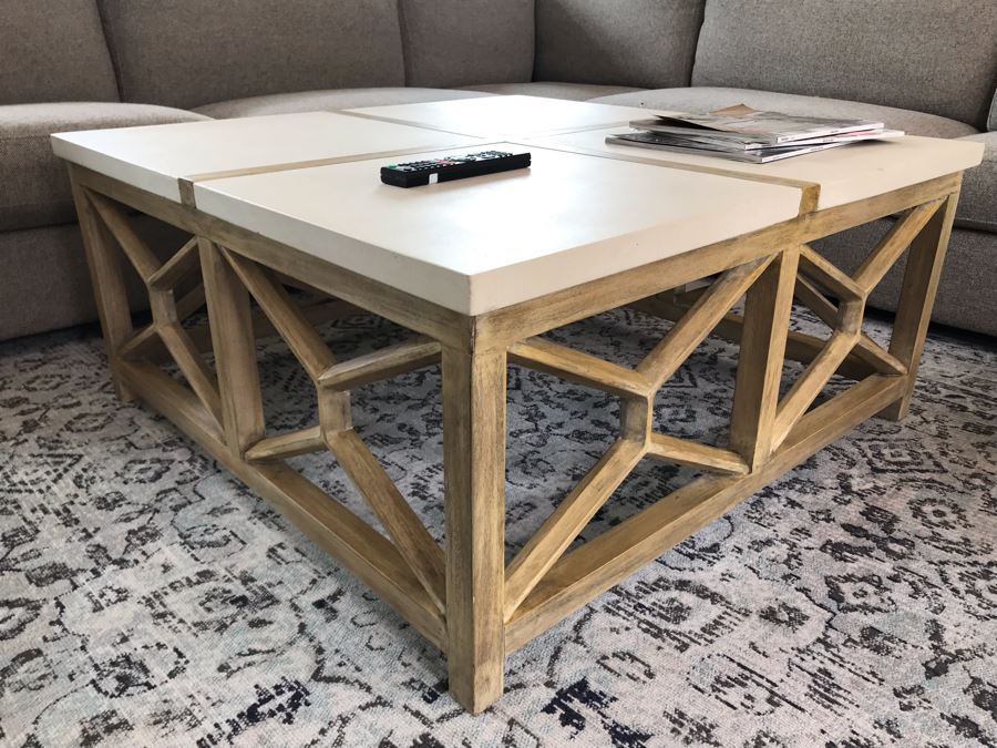 Wood And Marble Coffee Table By The Uttermost Co 40 X 40 X 18 [Photo 3]