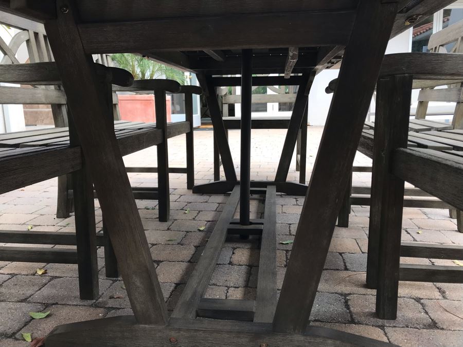 Large Outdoor Wooden Dining Table With (8) Wooden Outdoor Armchairs And Umbrella Manufacturer Unknown 90.5L X 39W X 29H [Photo 9]