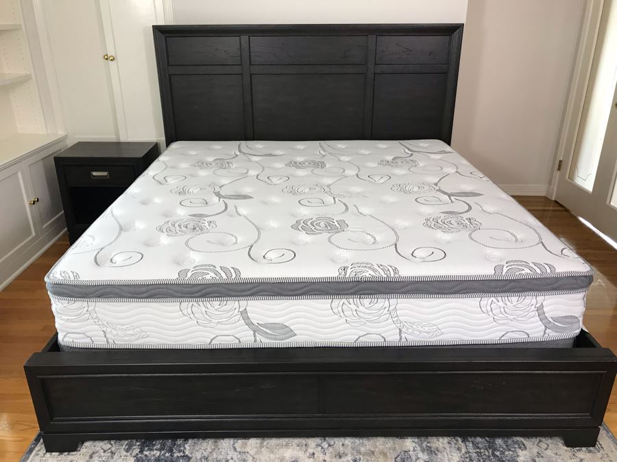 Aspenhome Black Wooden Bed With Mattress And Box Spring 80 X 76 - USB Ports On Both Sides Of Headboard [Photo 2]