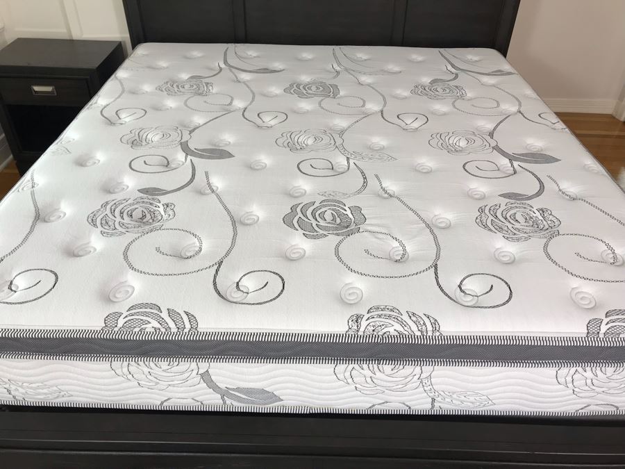 Aspenhome Black Wooden Bed With Mattress And Box Spring 80 X 76 - USB Ports On Both Sides Of Headboard [Photo 4]