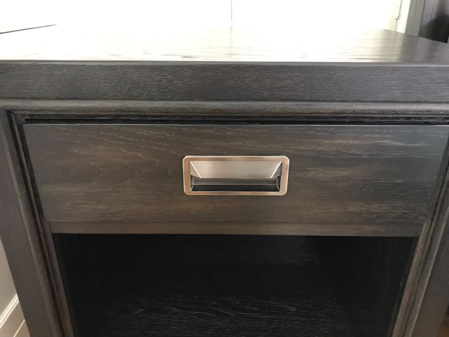 Pair Of Aspenhome Front Street Black Wooden Nightstands With Metal Pulls 22W X 16.5D X 22.5H Retails For $1,140 [Photo 4]