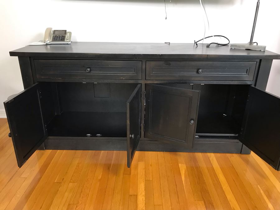 Restoration Hardware Black Wooden Credenza Cabinet 72w X 21d X 31h