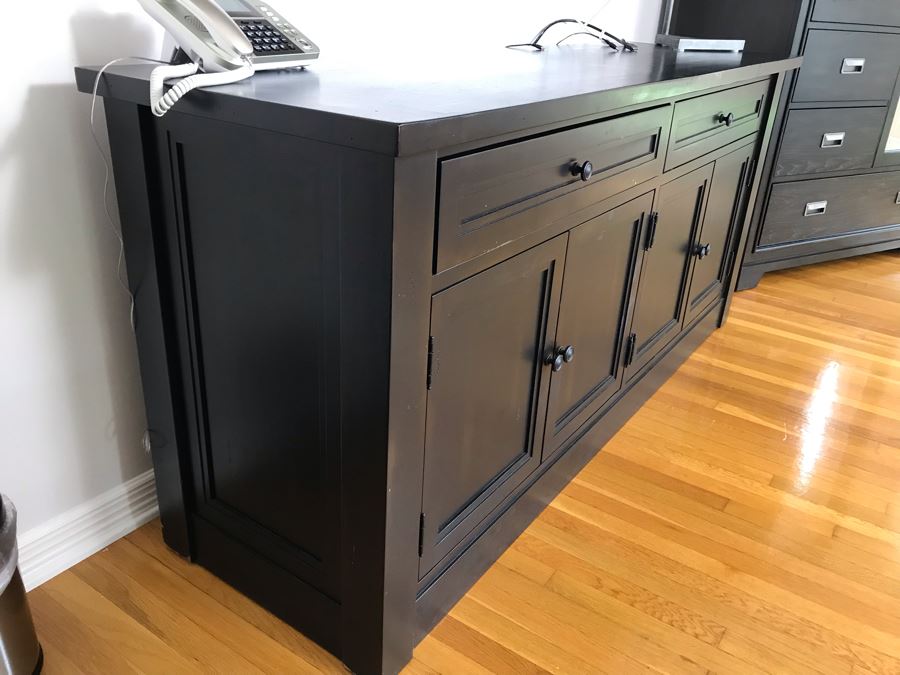 Restoration Hardware Black Wooden Credenza Cabinet 72W X 21D X 31H [Photo 5]