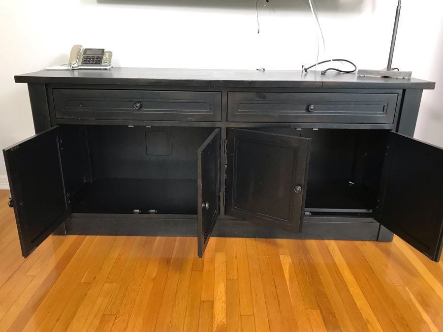 Restoration Hardware Black Wooden Credenza Cabinet 72W X 21D X 31H [Photo 10]