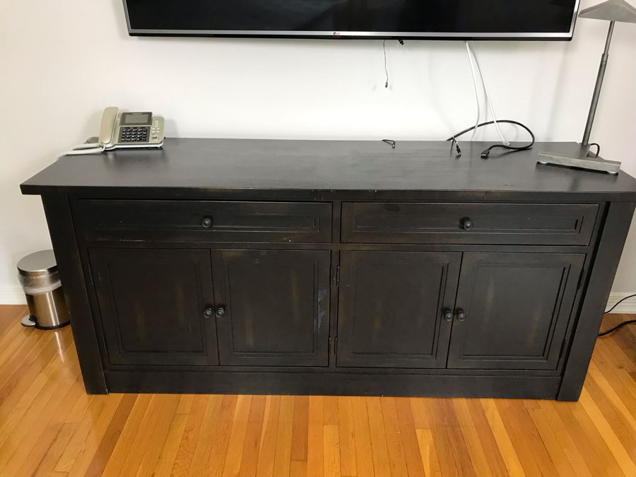 Restoration Hardware Black Wooden Credenza Cabinet 72W X 21D X 31H [Photo 3]