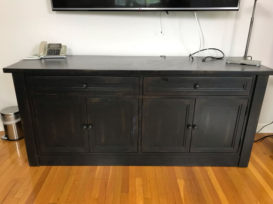 Restoration Hardware Black Wooden Credenza Cabinet 72w X 21d X 31h